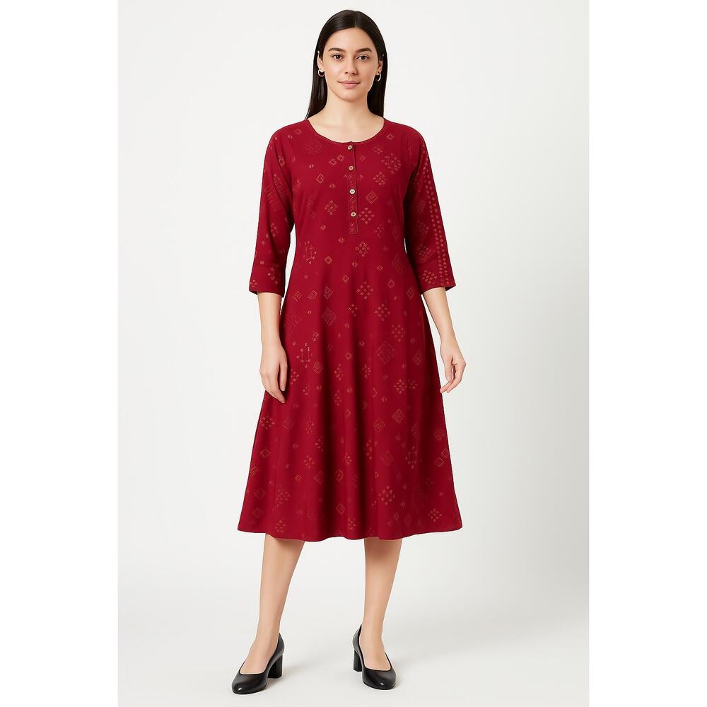 W For Women Maroon Coloured Cowl Hemline Kurta Sequins Tassels‎ Size 12
